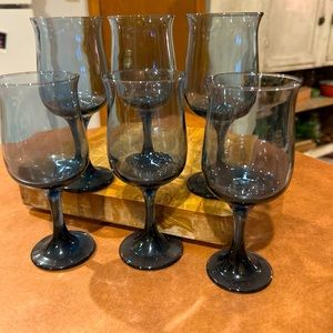 6 Libbey Dusky Blue Connoisseur 8.25" Stemmed Water Goblets Wine Glasses Vintage